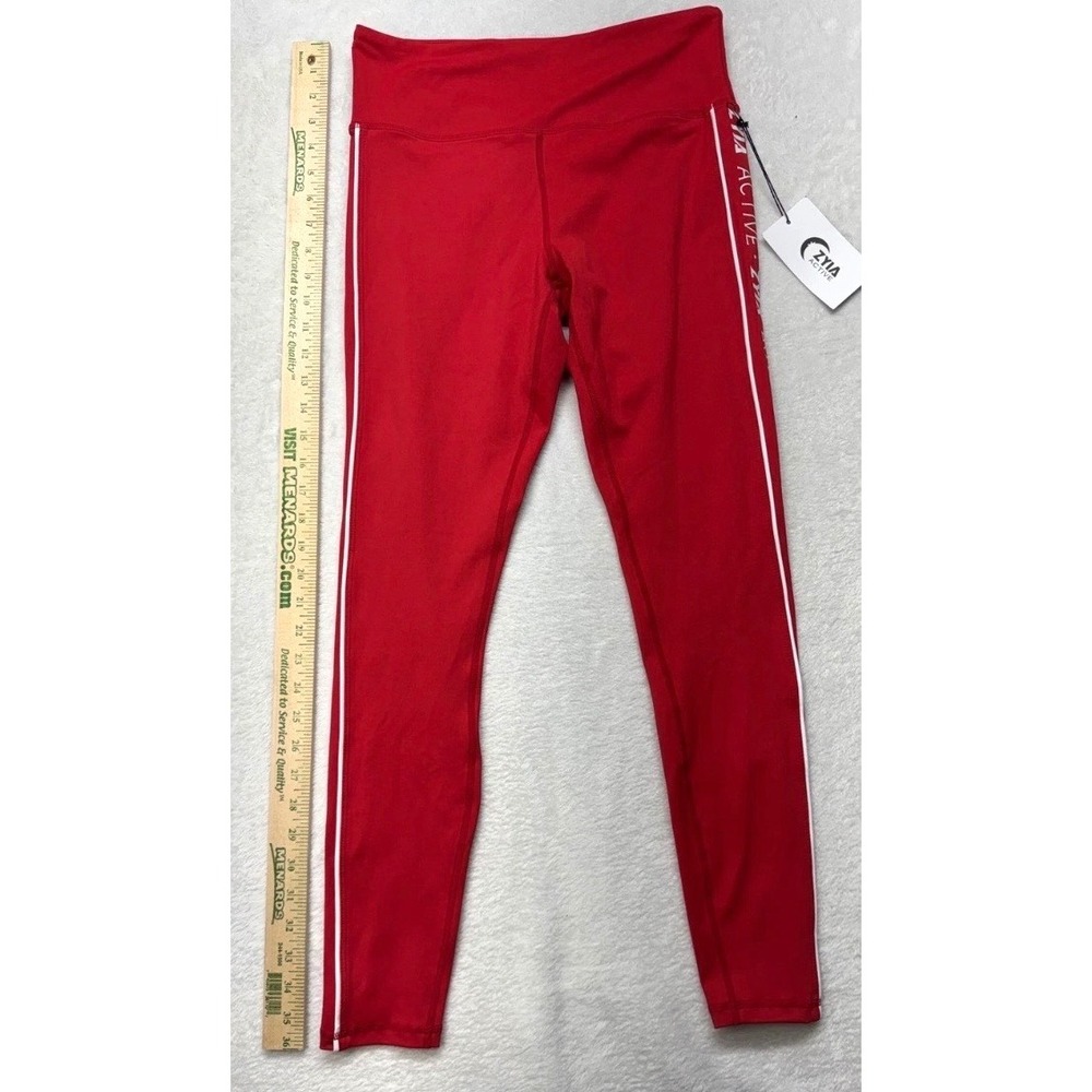 Zyia Active Red Logo Stripe Light n Tight Hi-Rise Leggings Size 8-10 NWT